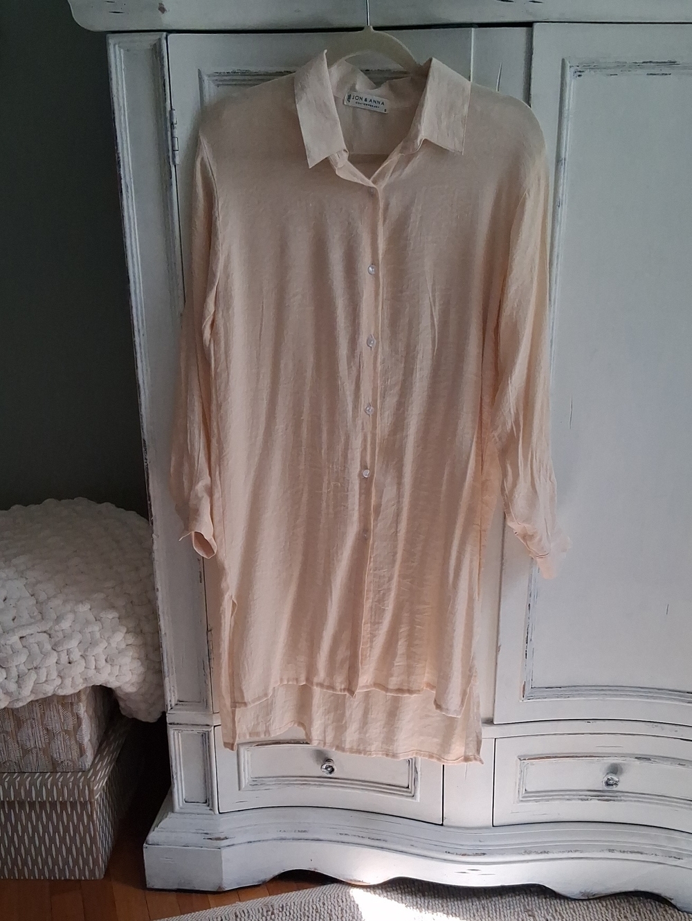 Creme Button-Down Tunic Shirt